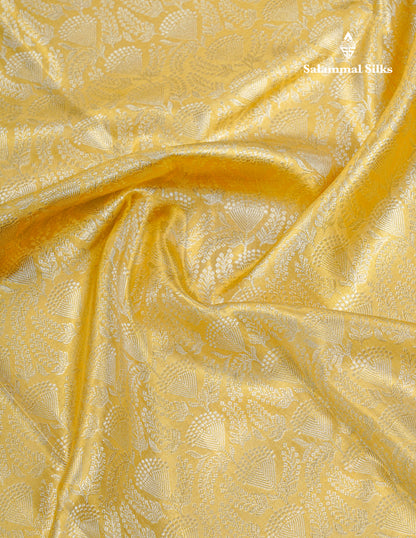Beautiful Gold Tissue Bridal Pure Kanjivaram Silk Saree With Contrast Golden Yellow Border