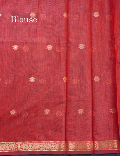 Beautiful Navy Blue Maheshwar Cotton Saree With Contrast Blue Blouse
