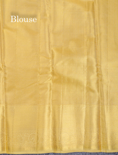 Beautiful Gold Tissue Bridal Pure Kanjivaram Silk Saree With Contrast Golden Yellow Border