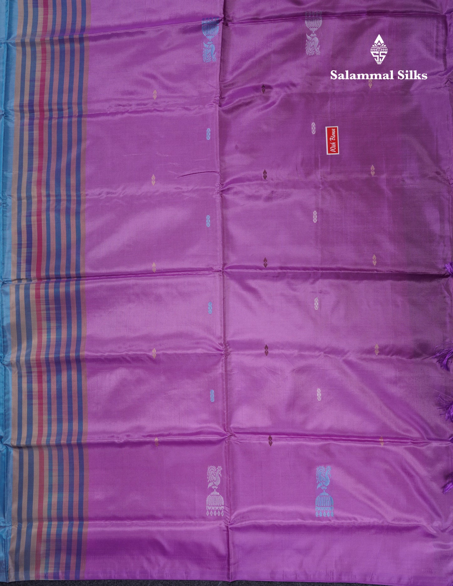 Pastel Blue Banana Pinth Saree (Vaazhainaar Pattu) With Contrast Lavender Blouse
