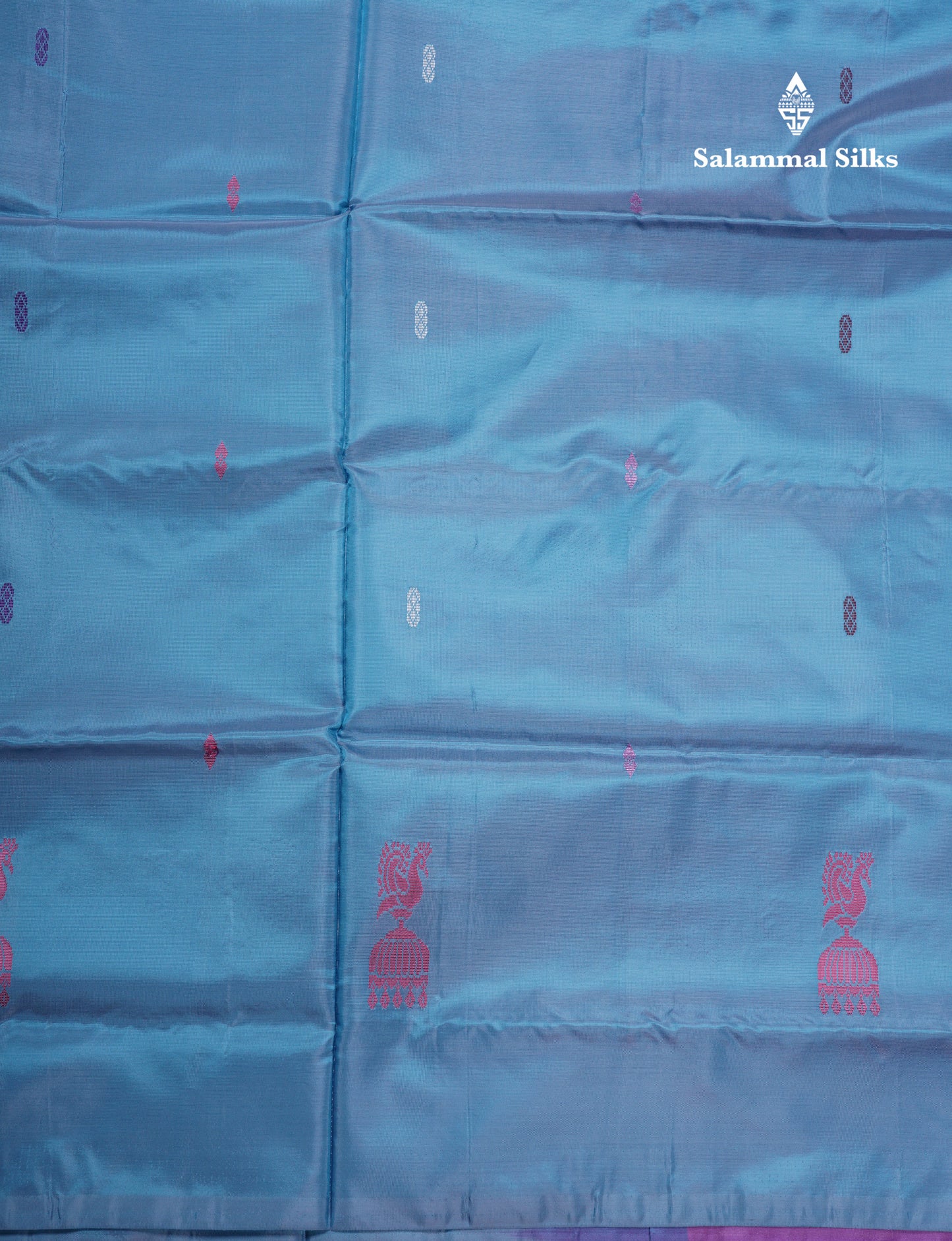 Pastel Blue Banana Pinth Saree (Vaazhainaar Pattu) With Contrast Lavender Blouse