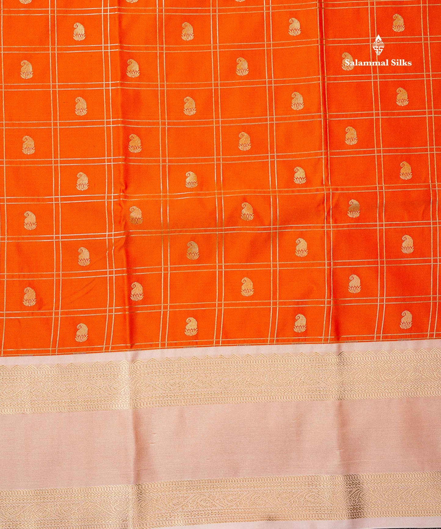 Semi Silk Saree - Light Lavender Mango Butta With Checks Along With Contrast Dark Brown Traditional Gap Border