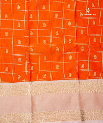 Semi Silk Saree - Light Lavender Mango Butta With Checks Along With Contrast Dark Brown Traditional Gap Border