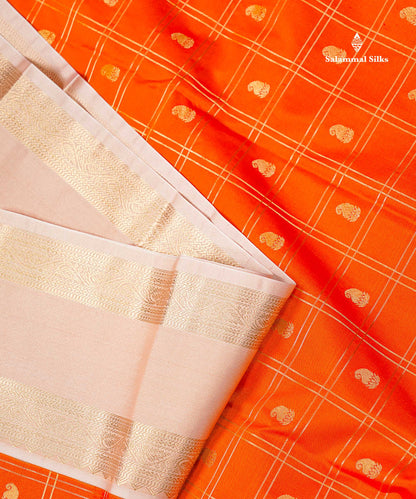 Semi Silk Saree - Light Lavender Mango Butta With Checks Along With Contrast Dark Brown Traditional Gap Border