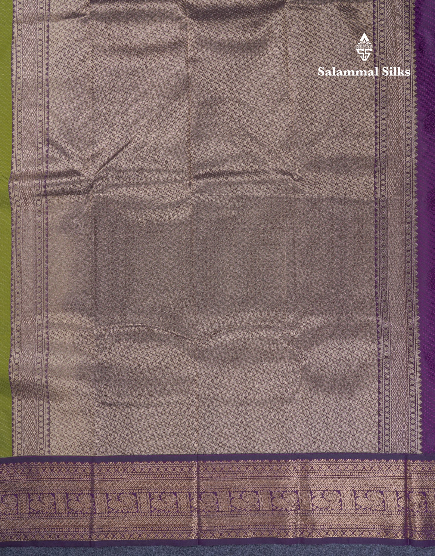 Parrot Green Semi Silk Saree With Contrast Violet Traditional Border
