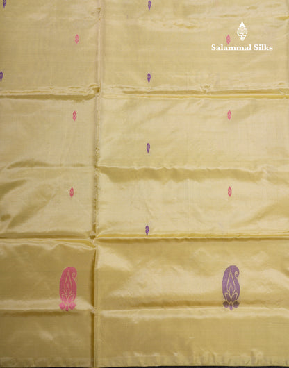 Beige Banana Pinth Saree (Vaazhainaar Pattu) With Contrast Sapphire Green Blouse