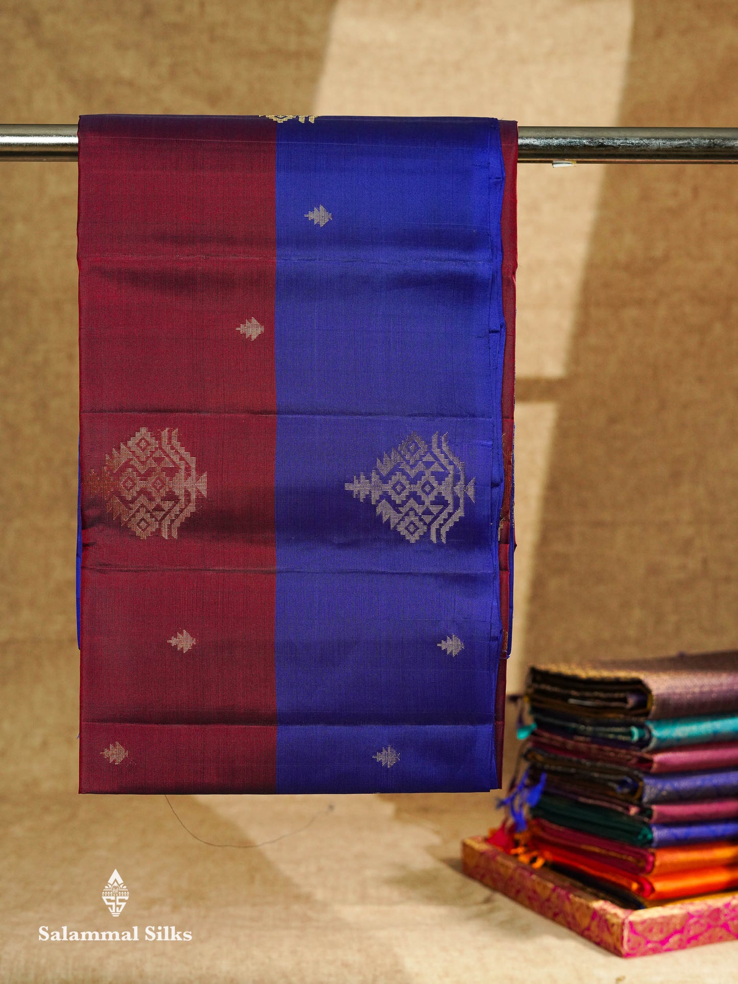 Beautiful Peacock Blue PureMix Kanjivaram Soft Silk Saree With Contrast Violet Blue Fancy Border