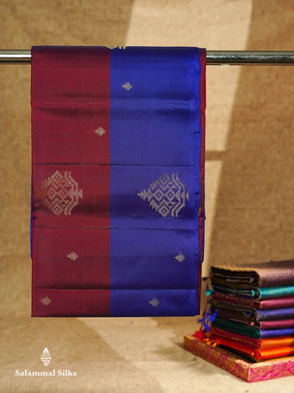 Beautiful Peacock Blue PureMix Kanjivaram Soft Silk Saree With Contrast Violet Blue Fancy Border