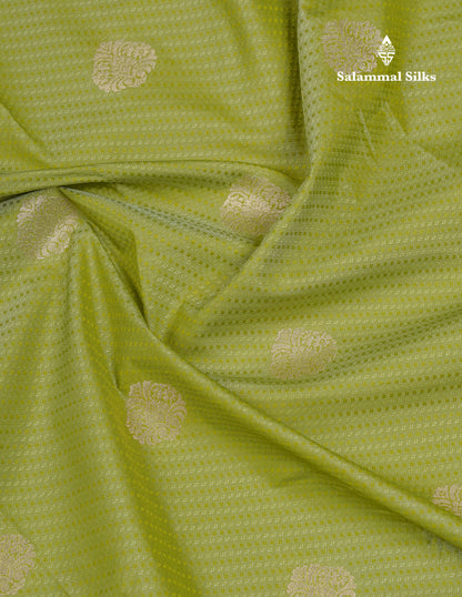 Parrot Green Semi Silk Saree With Contrast Violet Traditional Border