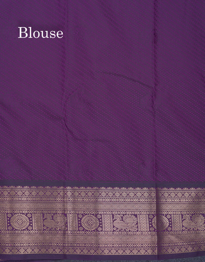 Parrot Green Semi Silk Saree With Contrast Violet Traditional Border