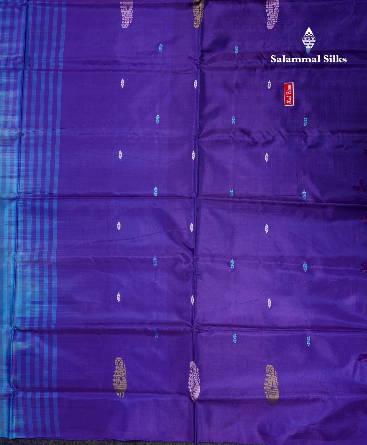 Sky Blue Banana Pinth Saree (Vaazhainaar Pattu) With Contrast Violet Blouse
