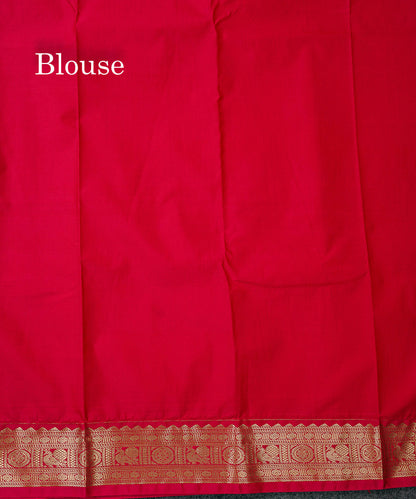 Semi Silk Saree - Mango Yellow Checks With Butta Along With Contrast Chilly Red Traditional Small Border