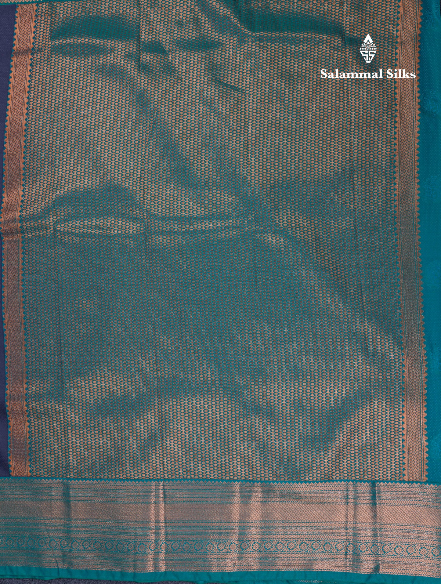 Dark Navy Blue Semi Silk Saree With Contrast Peacock Blue Traditional Border