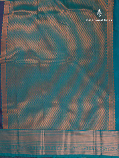 Dark Navy Blue Semi Silk Saree With Contrast Peacock Blue Traditional Border