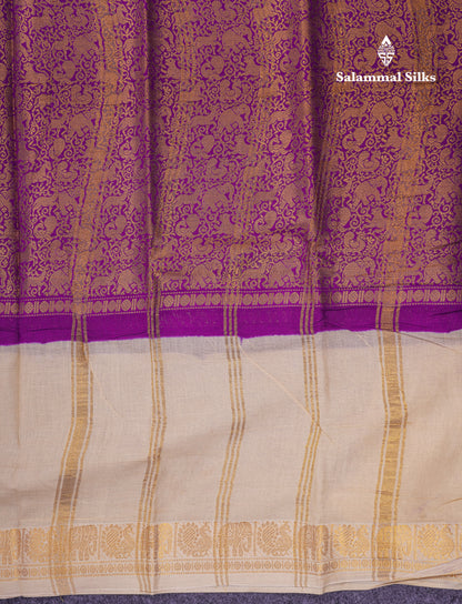 Beautiful Violet Vanasingaram Traditional Sungudi Cotton Saree With Contrast Cream Gap Border