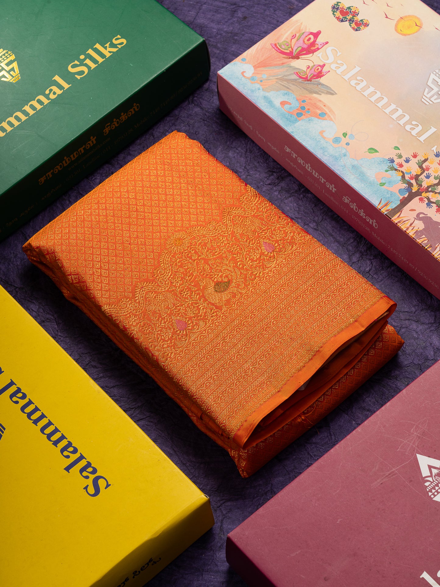 Beautiful Orange Bridal Pure Kanjivaram Silk Saree With Traditional Menakari Work Turning Border