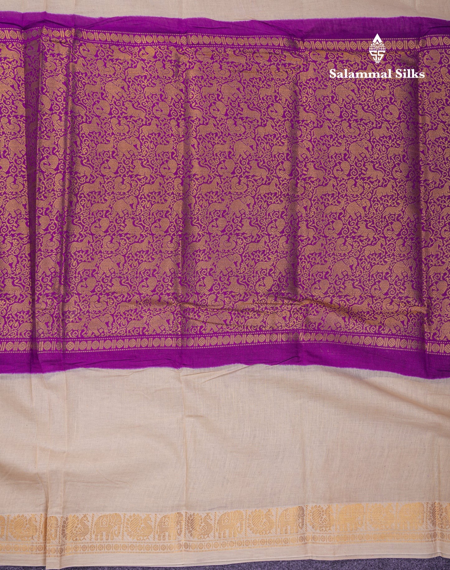 Beautiful Violet Vanasingaram Traditional Sungudi Cotton Saree With Contrast Cream Gap Border
