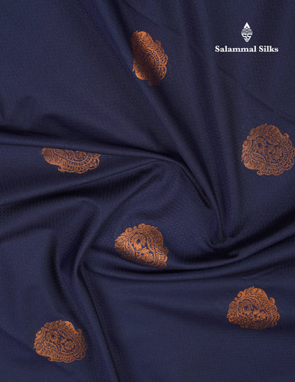 Dark Navy Blue Semi Silk Saree With Contrast Peacock Blue Traditional Border