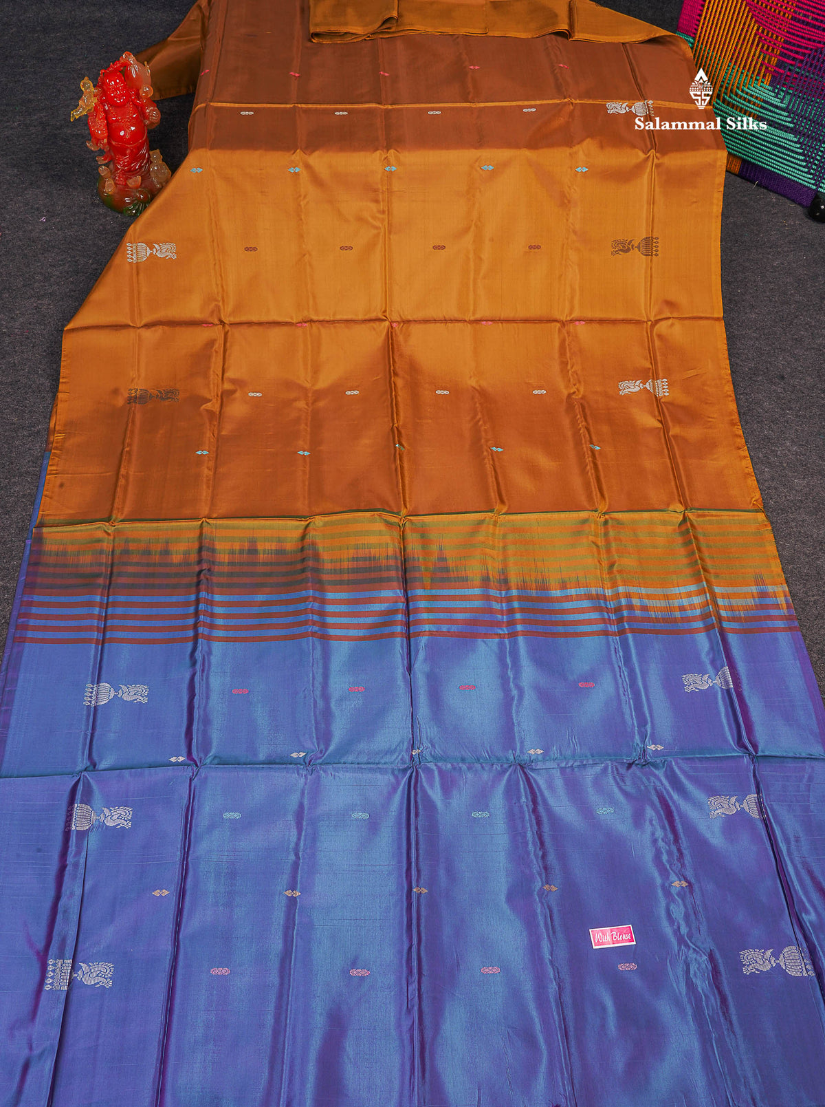 Banana Pinth Saree (Vaazhainaar Pattu) - Mustard Yellow Colour Body With Contrast Dual Tone Blue Blouse