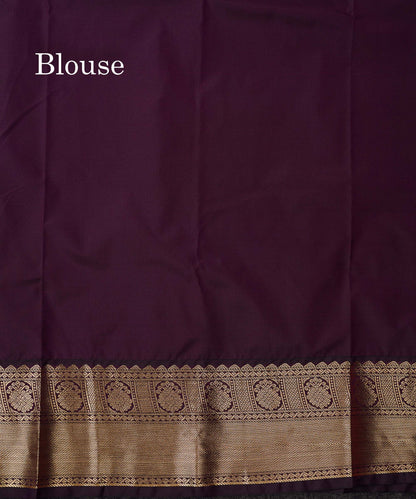 Semi Silk Saree - Orange Butta With Vaira Oosi Tiny Checks Along With Contrast Dark Purple Border