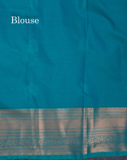 Dark Navy Blue Semi Silk Saree With Contrast Peacock Blue Traditional Border