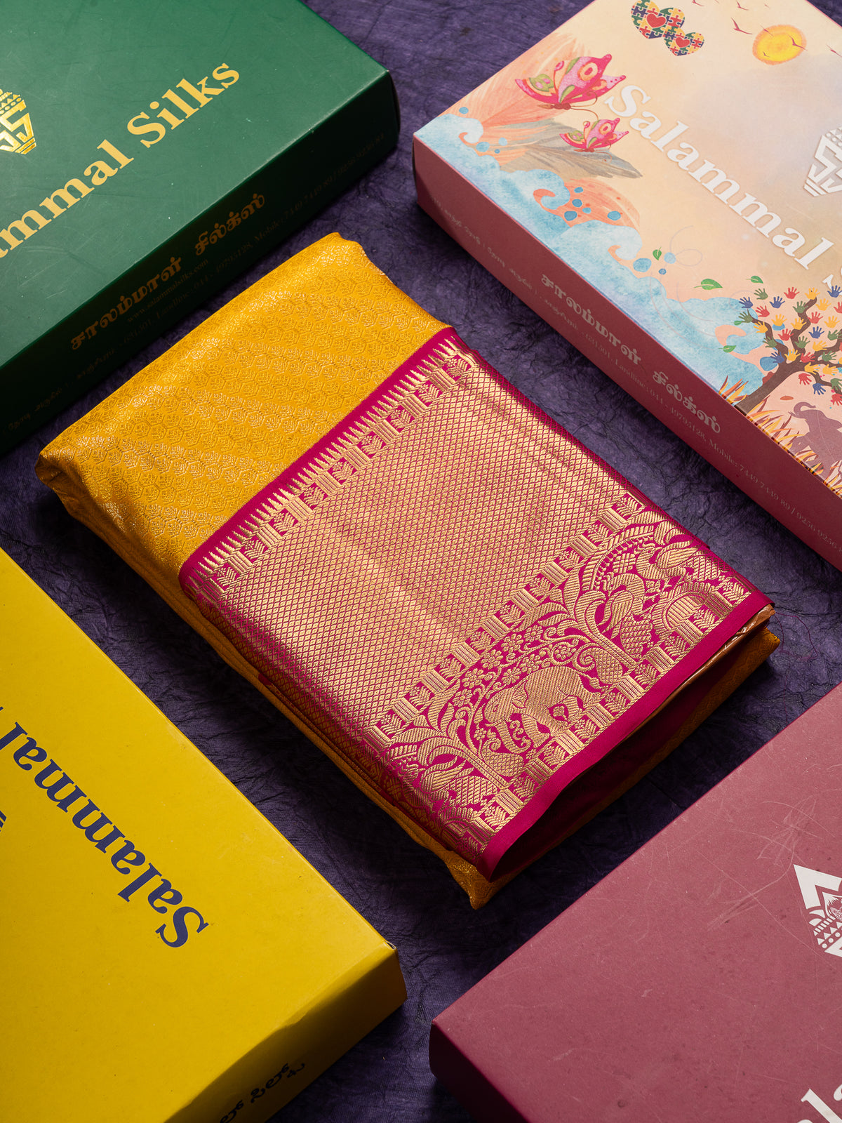 Beautiful Yellow Bridal Pure Kanjivaram Silk Saree With Contrast Pink Traditional Evening Morning Border