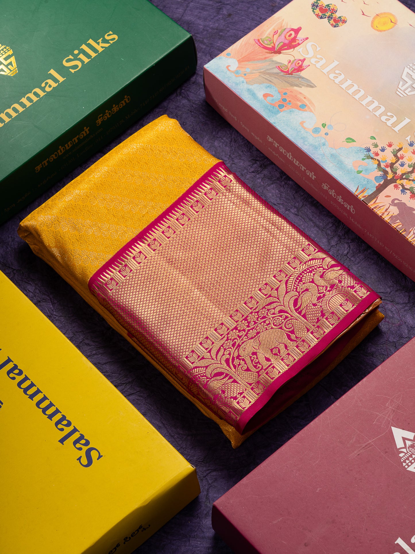 Beautiful Yellow Bridal Pure Kanjivaram Silk Saree With Contrast Pink Traditional Evening Morning Border