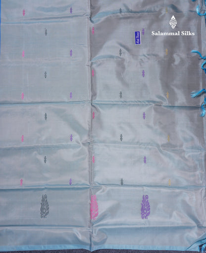 Dual Tone Purple Banana Pinth Saree (Vaazhainaar Pattu) With Contrast Pastel Blue Blouse
