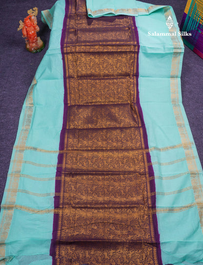 Beautiful Violet Vanasingaram Traditional Sungudi Cotton Saree With Contrast Cream Gap Border