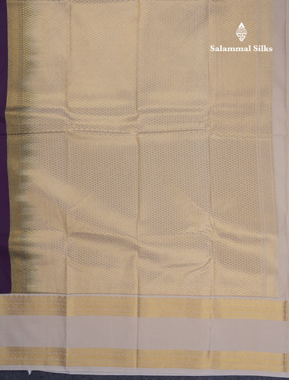 Dark Purple Semi Silk Saree With Contrast Sandal Traditional Rettapet Border