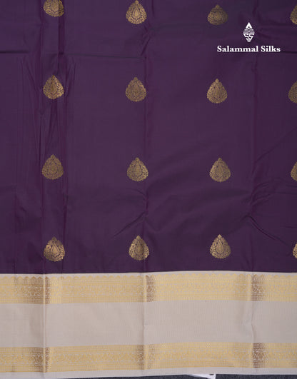 Dark Purple Semi Silk Saree With Contrast Sandal Traditional Rettapet Border