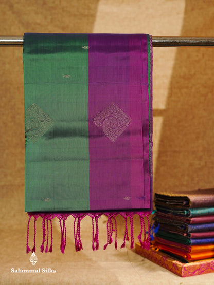 Beautiful Green Pure Mix Kanjivaram Soft Silk Saree With Contrast Grey Fancy Border