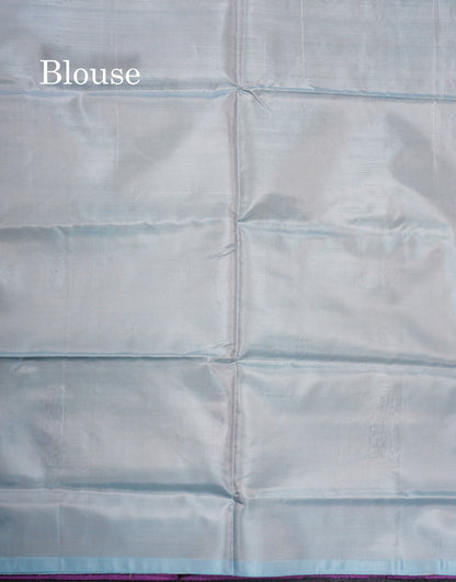 Dual Tone Purple Banana Pinth Saree (Vaazhainaar Pattu) With Contrast Pastel Blue Blouse