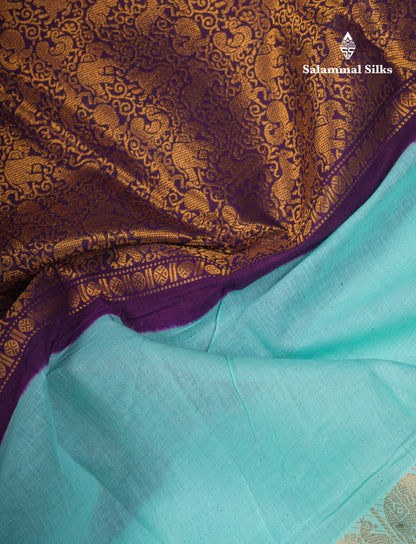 Beautiful Violet Vanasingaram Traditional Sungudi Cotton Saree With Contrast Cream Gap Border
