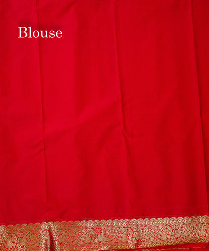 Semi Silk Saree -  Peacock Green Butta With Tiny Vaira Oosi Checks Along With Contrast Red Traditional Small Border