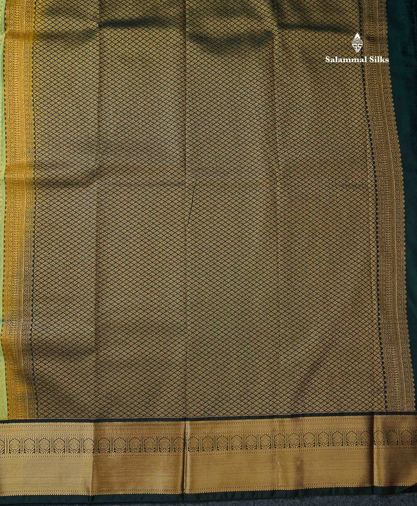 Semi Silk Saree -  Rexona Green Butta With Lines Along With Contrast Bottle Green Border