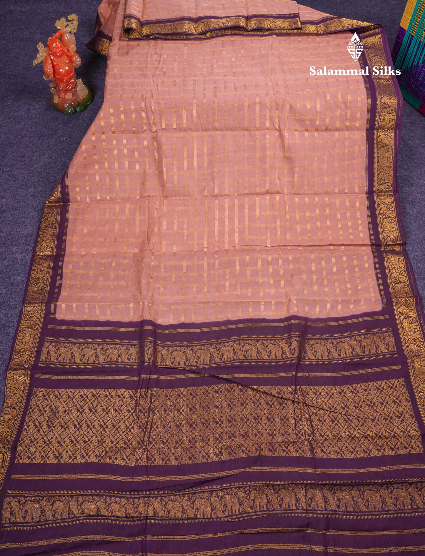 Beautiful Light Chocolate Sungudi Cotton Saree With Contrast Dark Magenta Traditional Border