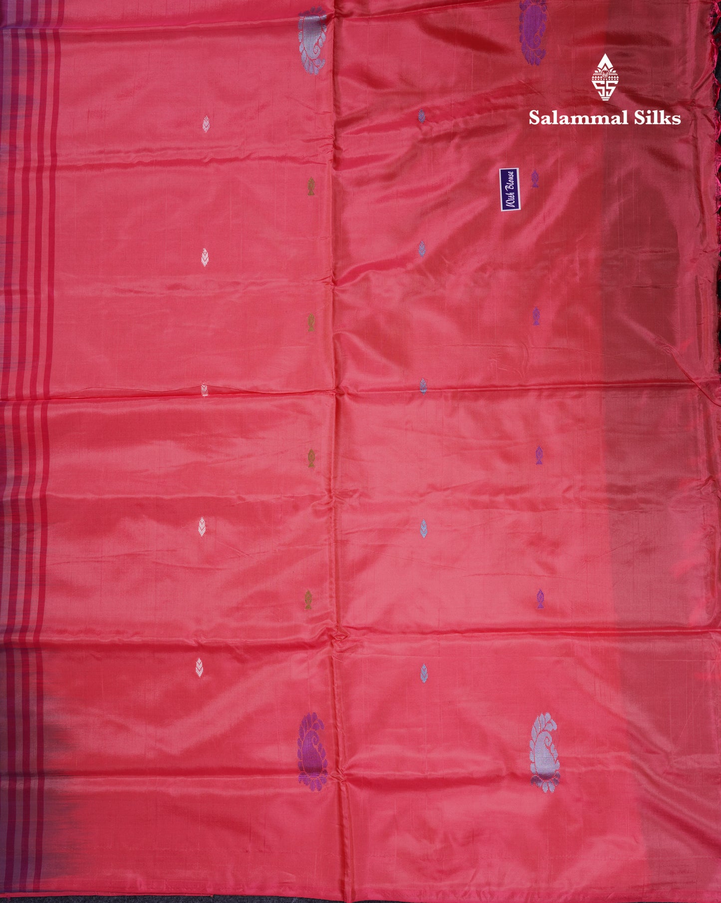 Peacock Blue Banana Pinth Saree (Vaazhainaar Pattu) With Contrast Pinkish Peach Blouse