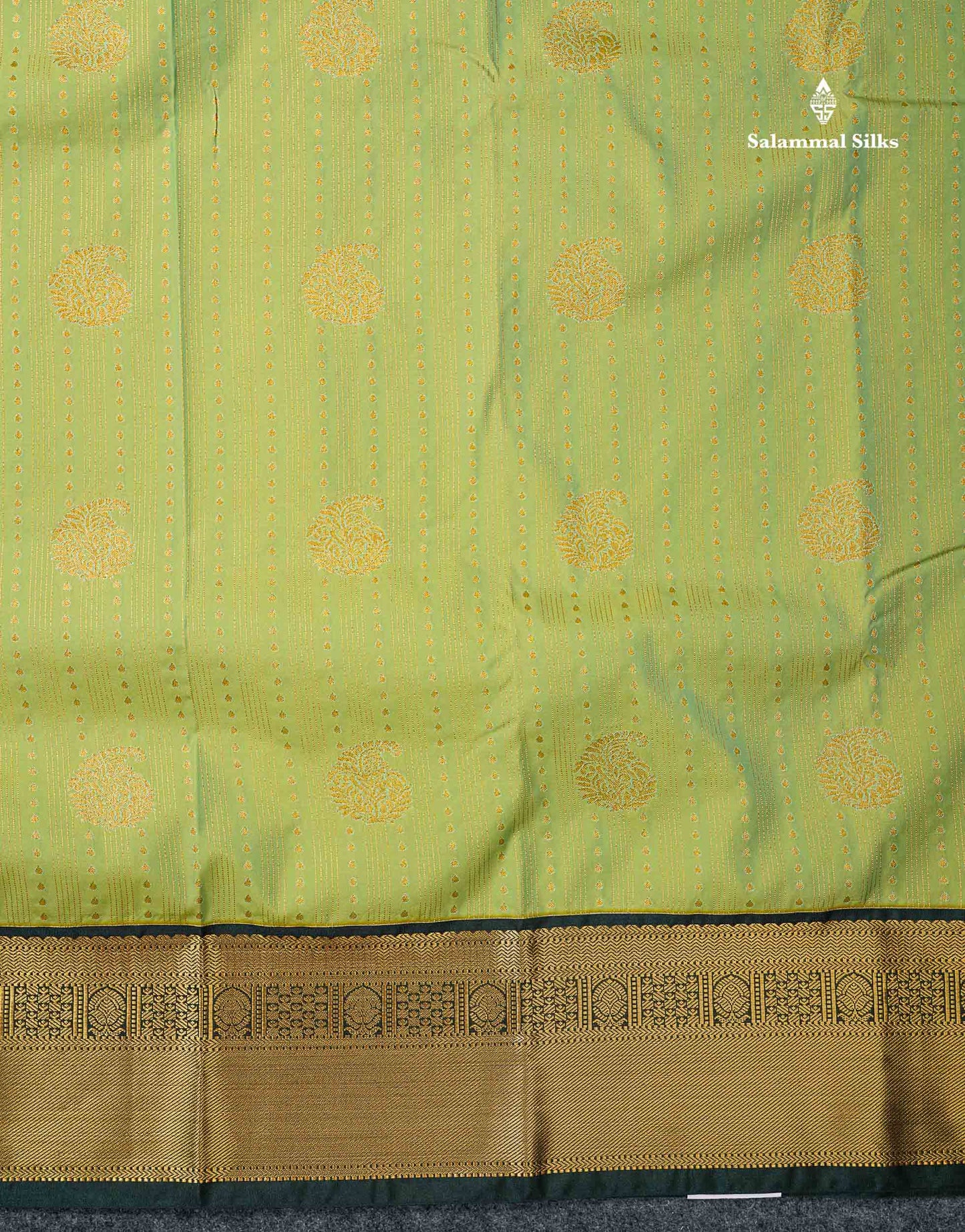 Semi Silk Saree -  Rexona Green Butta With Lines Along With Contrast Bottle Green Border