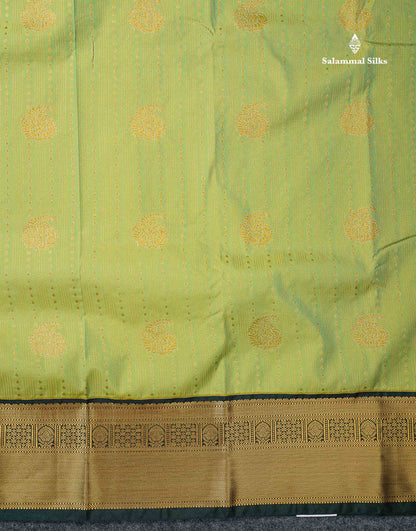Semi Silk Saree -  Rexona Green Butta With Lines Along With Contrast Bottle Green Border