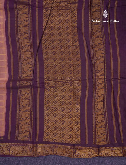Beautiful Light Chocolate Sungudi Cotton Saree With Contrast Dark Magenta Traditional Border