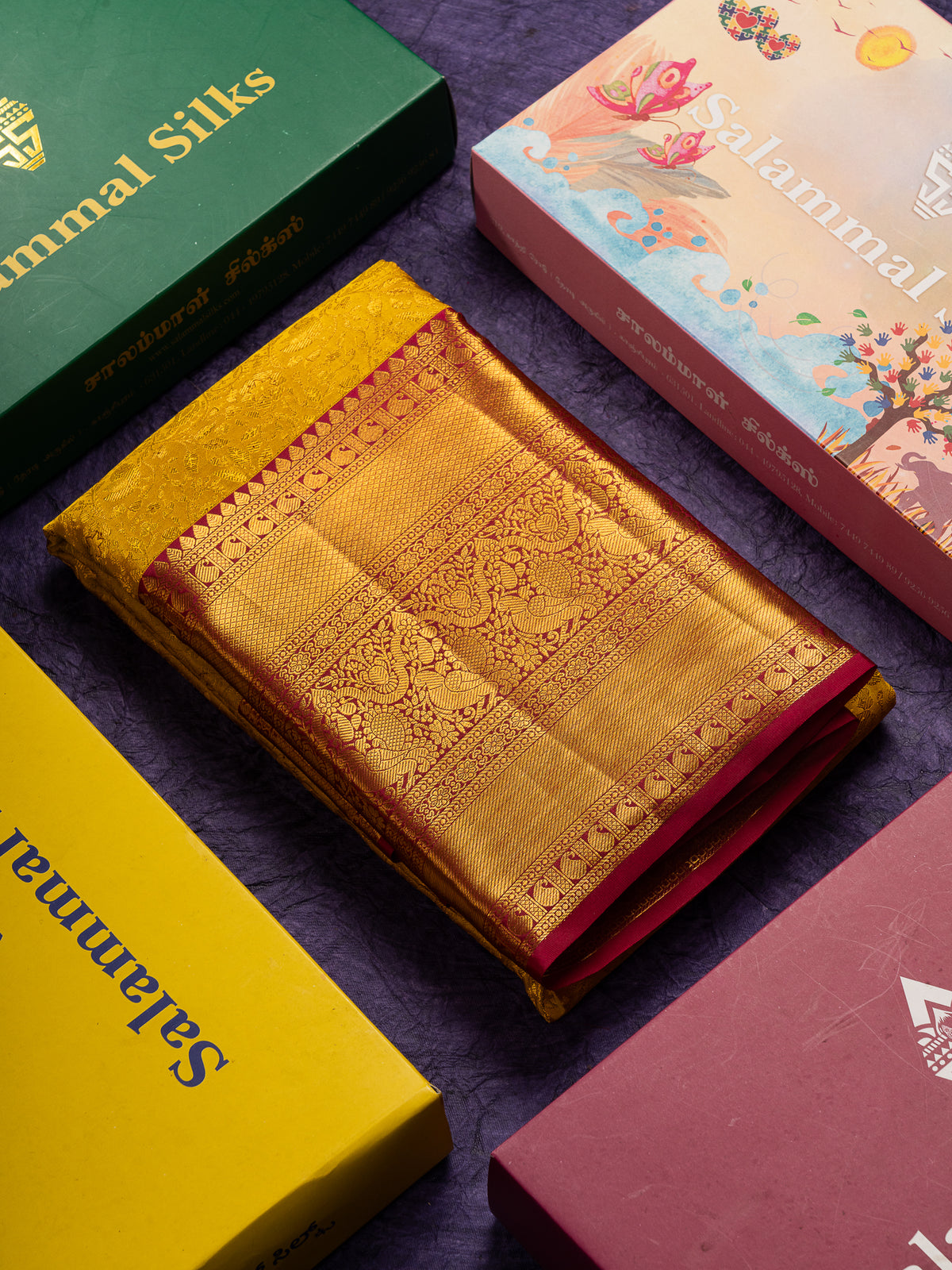 Beautiful Mustard Yellow Bridal Pure Kanjivaram Silk Saree With Contrast Maroon Traditional Evening Morning Border