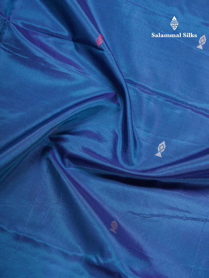Peacock Blue Banana Pinth Saree (Vaazhainaar Pattu) With Contrast Pinkish Peach Blouse