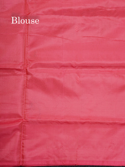 Peacock Blue Banana Pinth Saree (Vaazhainaar Pattu) With Contrast Pinkish Peach Blouse