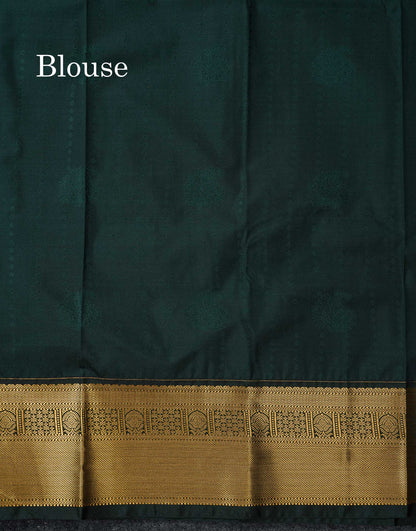 Semi Silk Saree -  Rexona Green Butta With Lines Along With Contrast Bottle Green Border