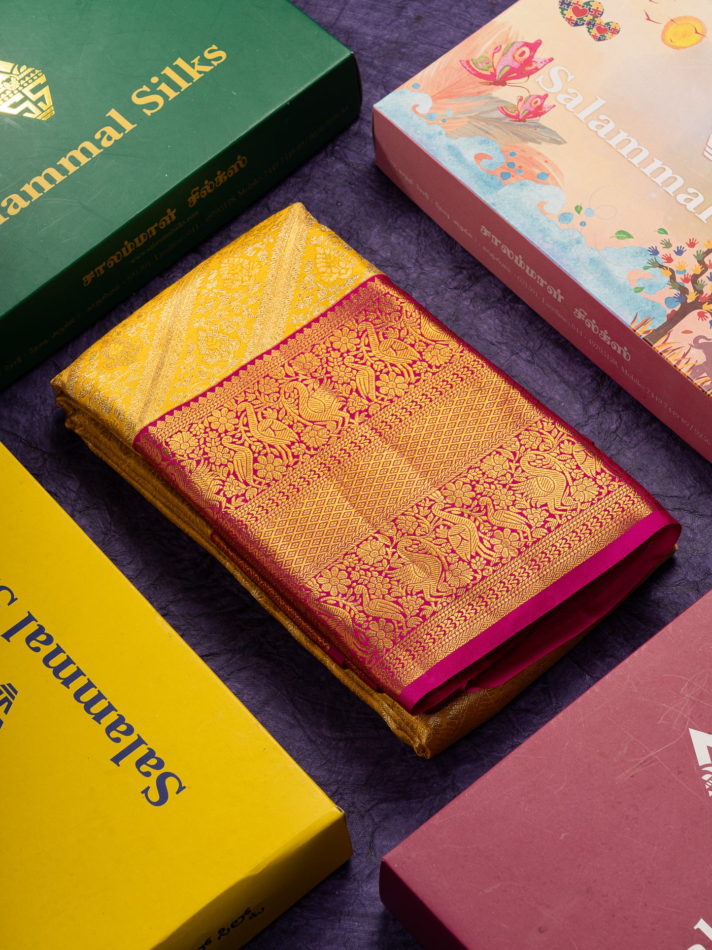 Beautiful Yellow Tissue Bridal Pure Kanjivaram Silk Saree With Contrast Pink Traditional Evening Morning Border