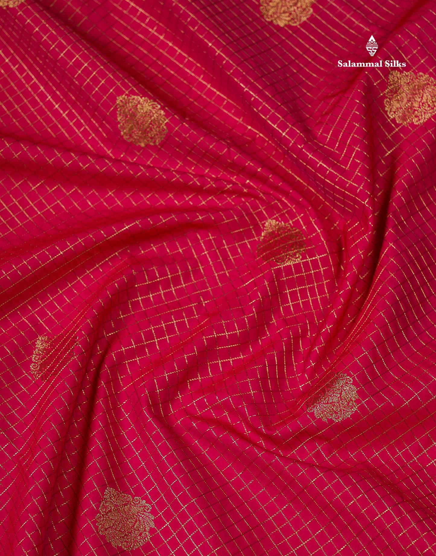 Semi Silk Saree - Dual Tone Pink Small Checks With Butta Along With Contrast Dark Brown Traditional Border