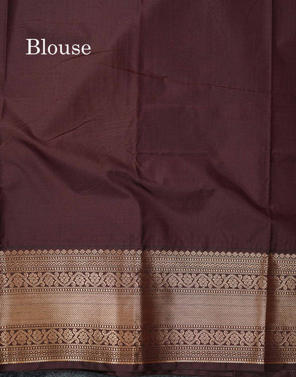 Semi Silk Saree - Dual Tone Pink Small Checks With Butta Along With Contrast Dark Brown Traditional Border
