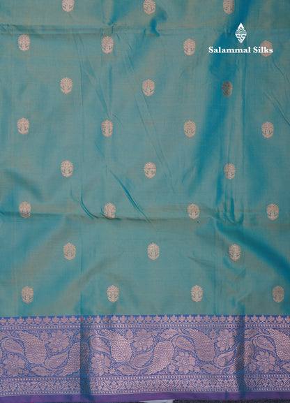 Dual Tone Pastel Blue Fancy Semi Soft Silk Saree With Contrast Purple Border