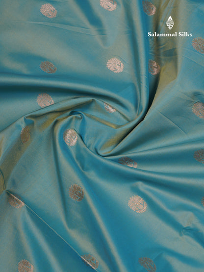 Dual Tone Pastel Blue Fancy Semi Soft Silk Saree With Contrast Purple Border